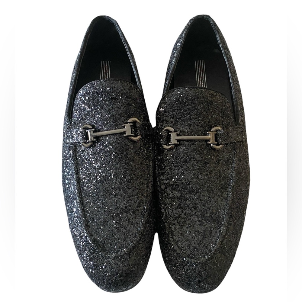 🛒👞🪻Bravo! Men’s Black Glitter Dress Shoe Loafer, Size 12 Medium.
